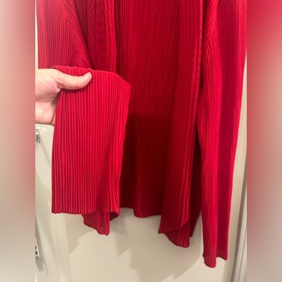 Chico’s Travelers Cardigan 3 Red Long Sleeve Fold Over Crinkle - Picture 7 of 8